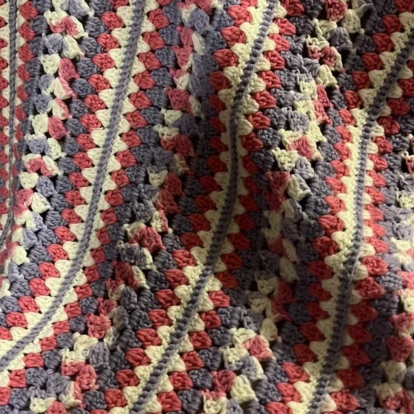 Handmade Pink, White, & Grey Scalloped Edge Crochet Throw Blanket